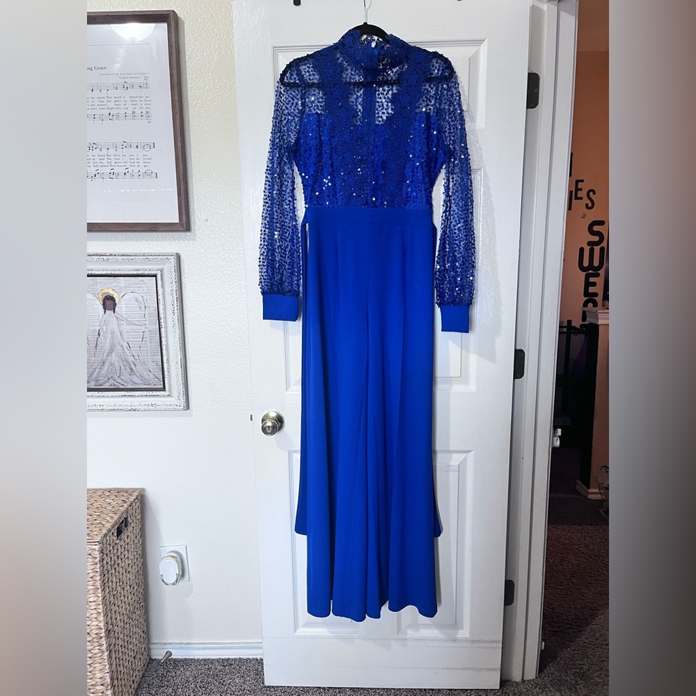 Royal Blue Sequin Long Sleeve Gown